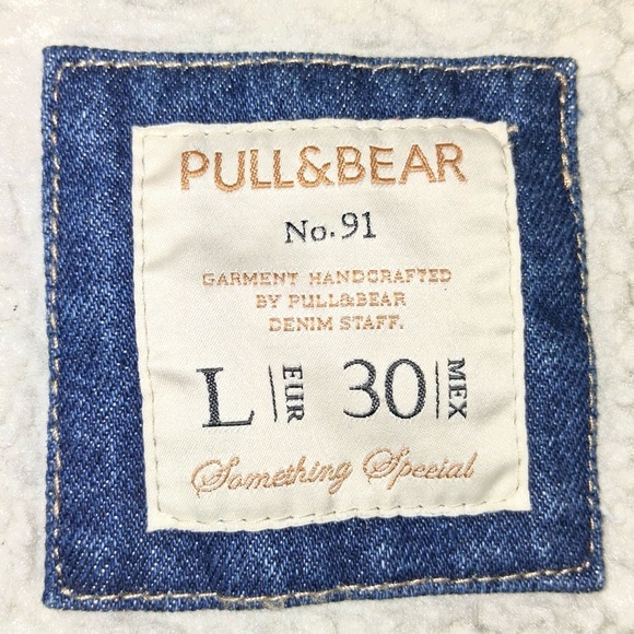 PULL&BEAR Denim Moto Sherpa Jacket Womens Size Large - Picture 13 of 16